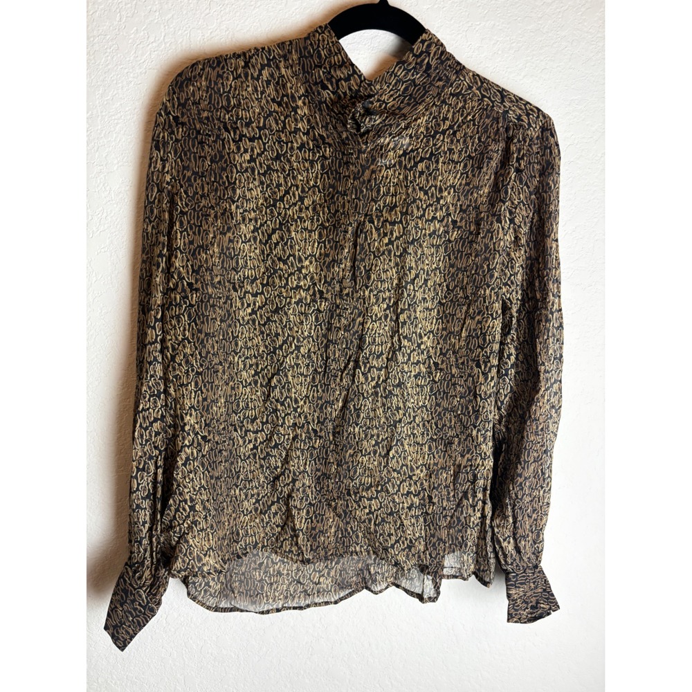 Pendleton Petite 100% Silk Blouse Bronze Black Abstract Print High Neck Size 14P